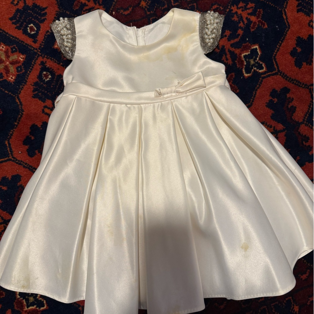 Charming Cream Kids Dress with Silver Sleeves